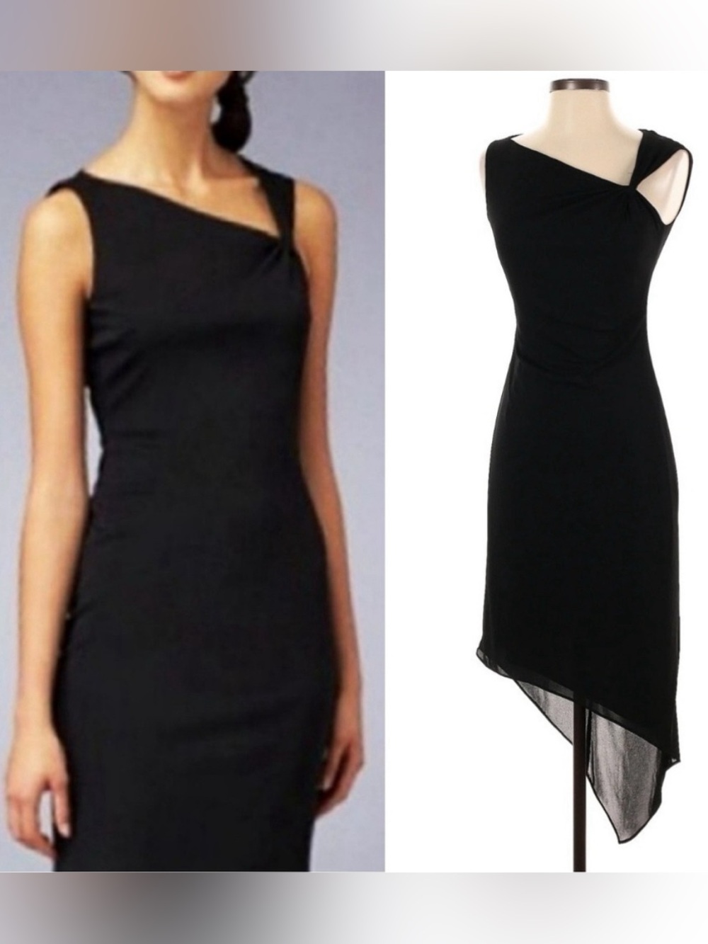 David Meister Asymmetrical Cocktail Dress Black Size 14 Made in USA